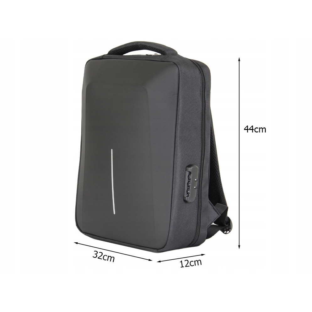 Rucsac laptop, Cracos, 44x32x12, negru, multiple compartimente, port USB, maner lateral