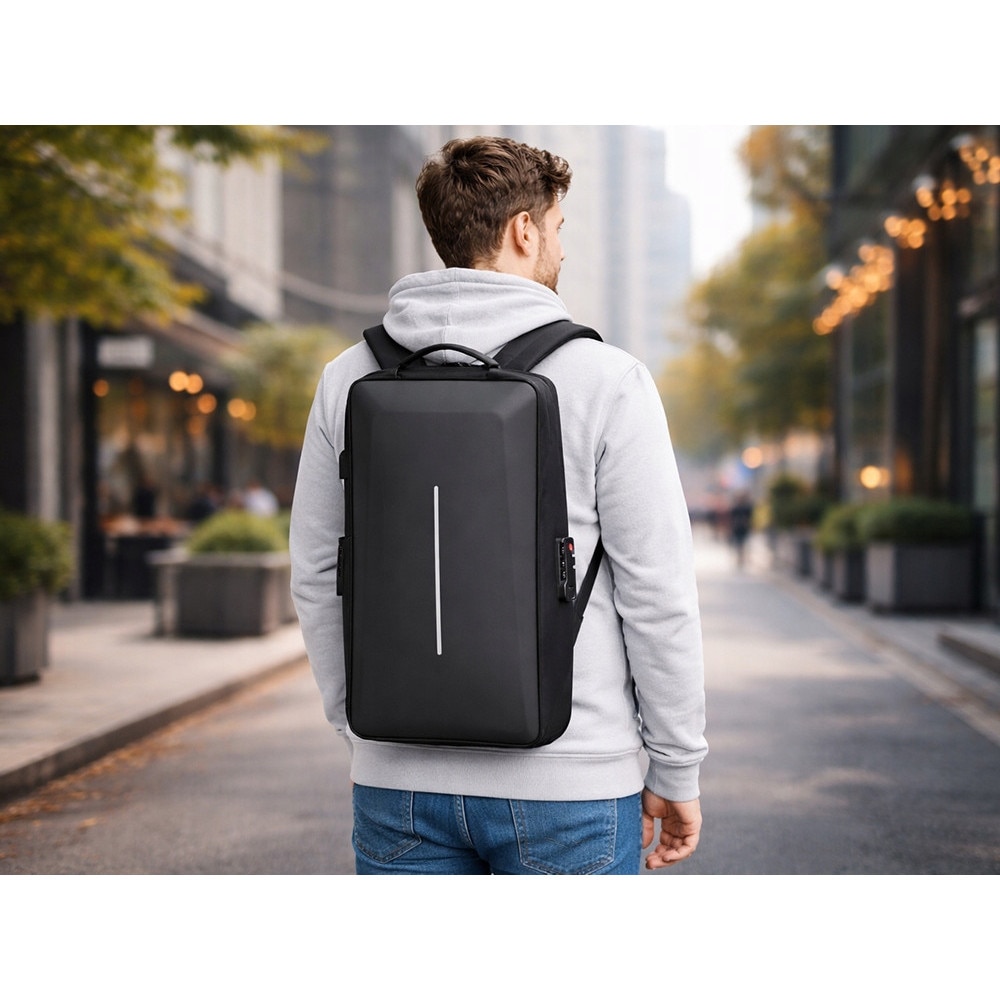 Rucsac laptop, Cracos, 44x32x12, negru, multiple compartimente, port USB, maner lateral