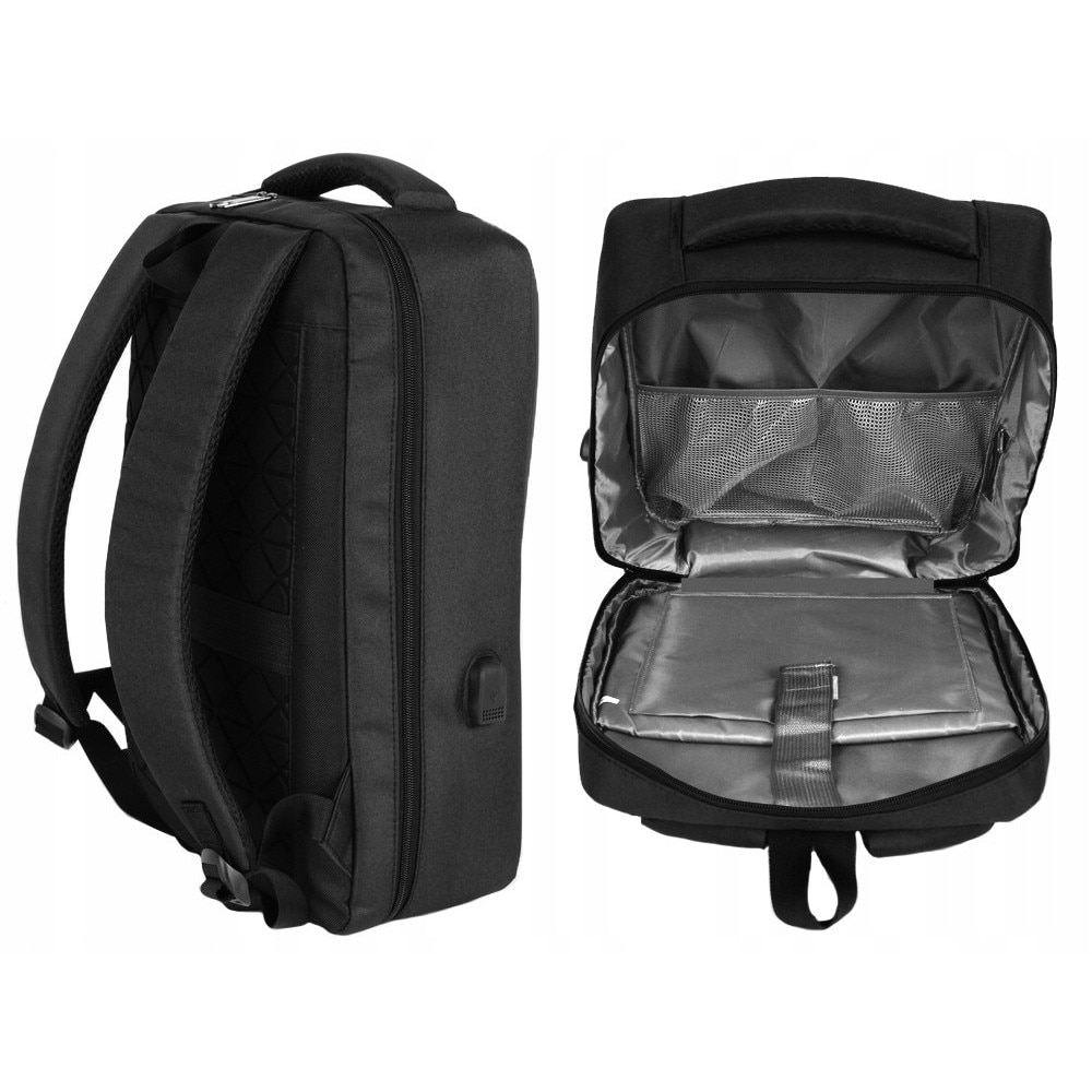 Rucsac laptop, Cracos, 44x32x12, negru, multiple compartimente, port USB, maner lateral