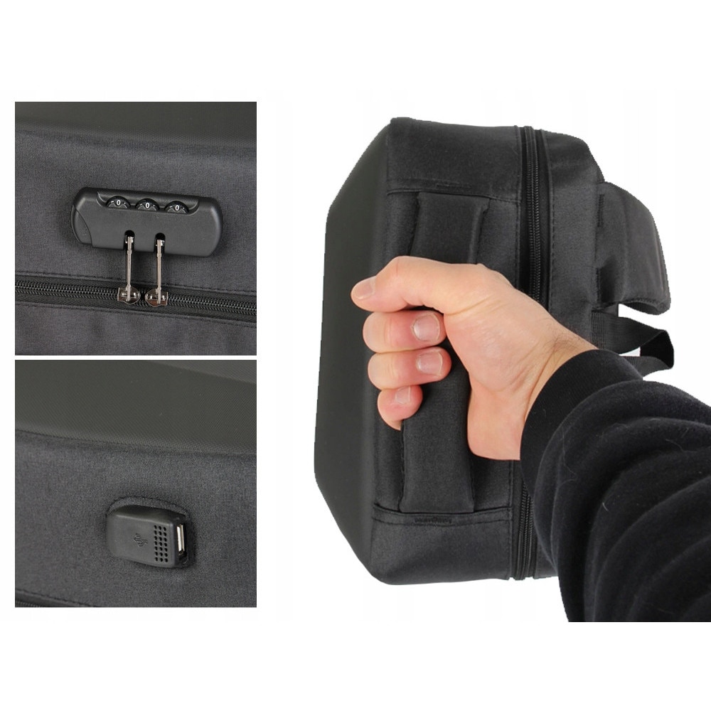 Rucsac laptop, Cracos, 44x32x12, negru, multiple compartimente, port USB, maner lateral