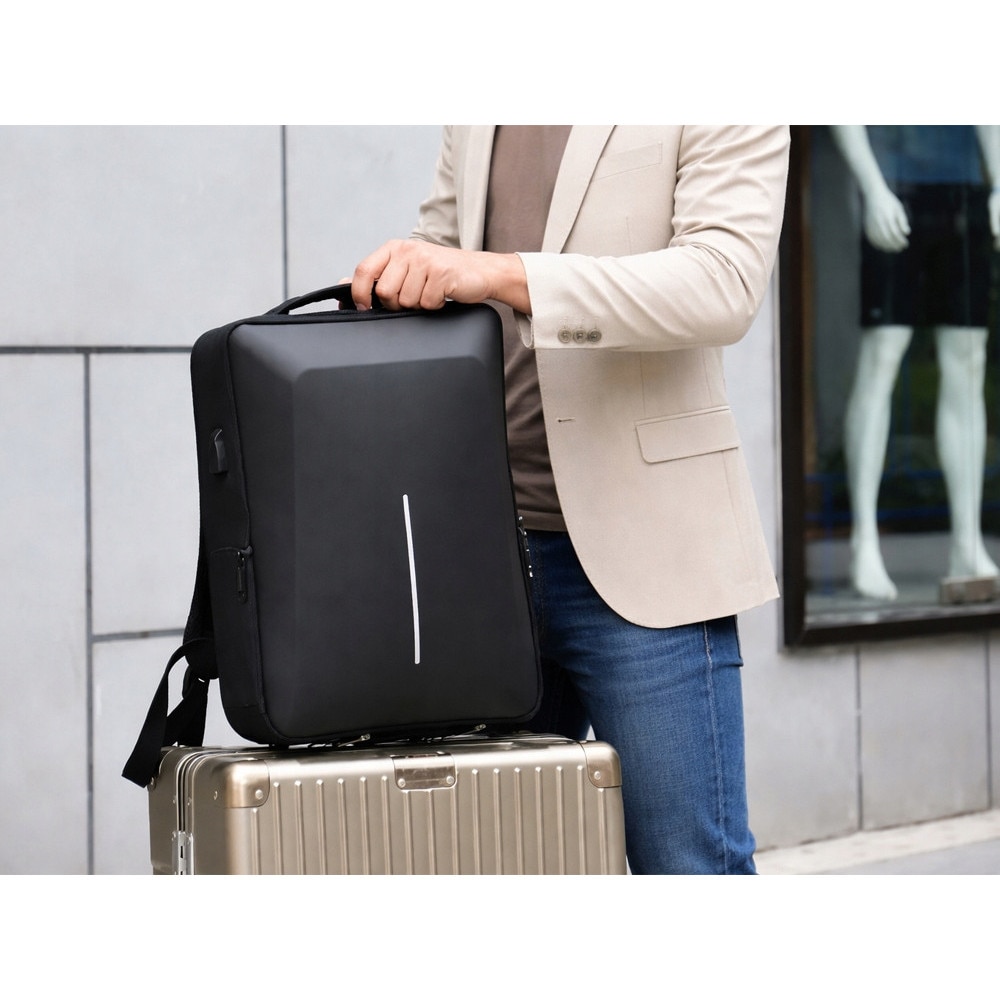 Rucsac laptop, Cracos, 44x32x12, negru, multiple compartimente, port USB, maner lateral