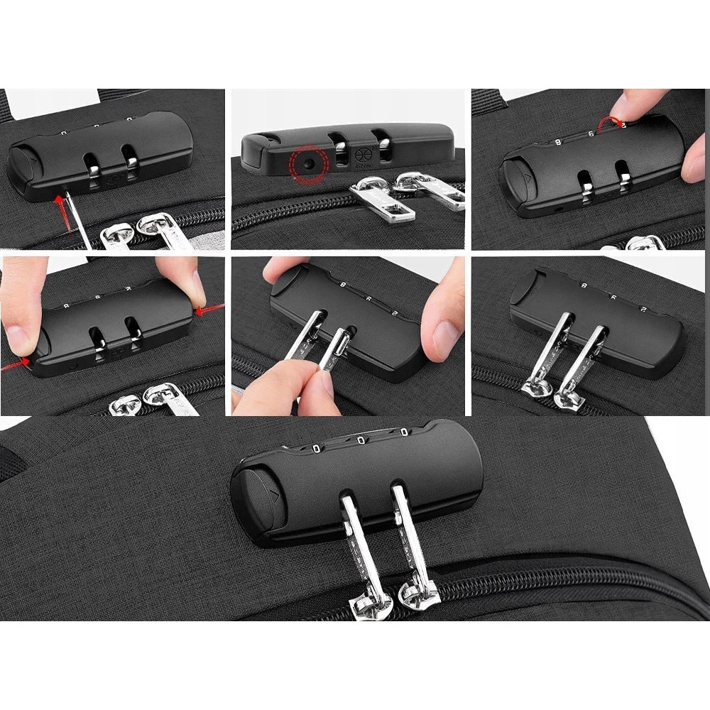 Rucsac laptop, Cracos, 44x32x12, negru, multiple compartimente, port USB, maner lateral