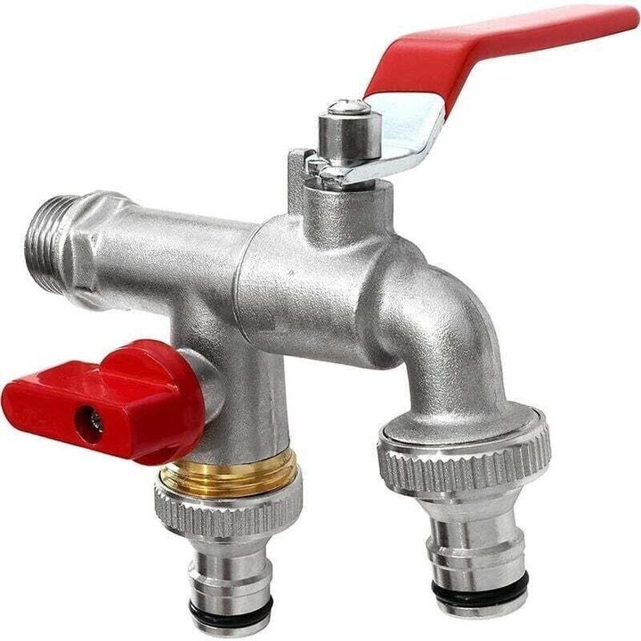 Sárgaréz csap, 1/2" 2 db 3/4" kimenettel, rozsda- és fagyálló, készlet 2 tömlőcsatlakozóval, kerti e-könyv