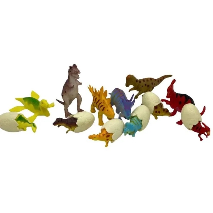 Set de jucării interactive cu dinozauri și ouă eclozante, SALLMA, 12 figurine, pentru copii 3+ ani, plastic