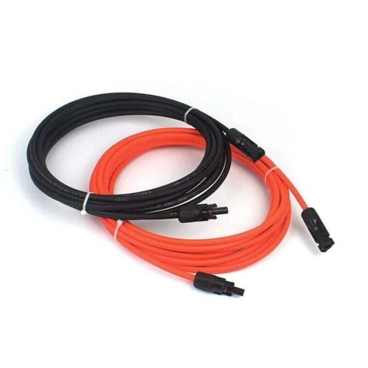 Conector panou solar, set 2 cabluri extensie fotovoltaice 1m, diametru 6.0mm, IP67, MC4, negru + rosu