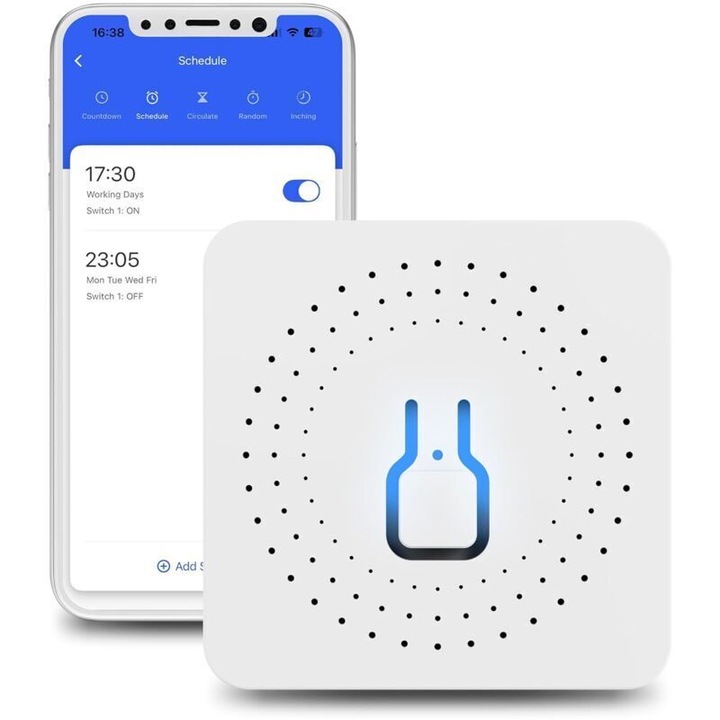 Intelligens kapcsoló 1 csatornás, Alexa és Google Home hangvezérlés, 16A, 240V, 4x4x2.2cm