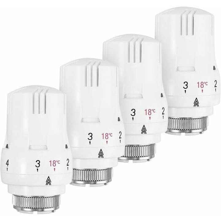 4 db termosztatikus szelepfej radiátorokhoz, M30x1.5, 5 hőmérséklet-szabályozási szint, fagyálló funkció, kiváló anyag