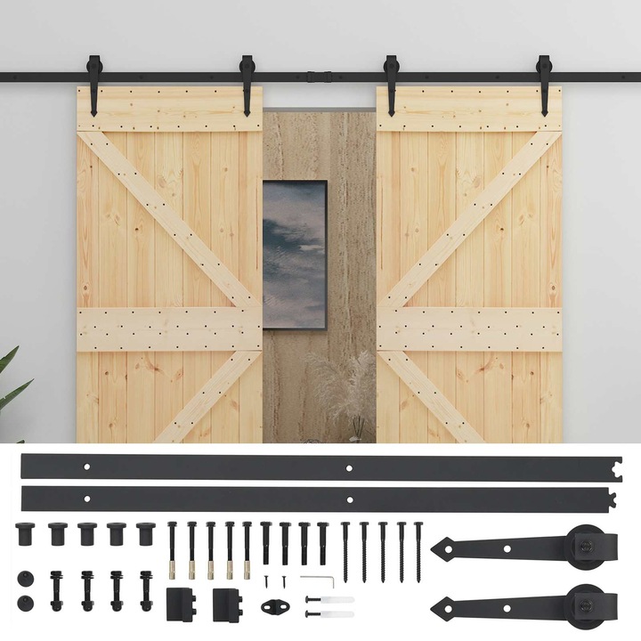 Usa glisanta vidaXL, 2 pcs Natural si Negru Lemn masiv de pin