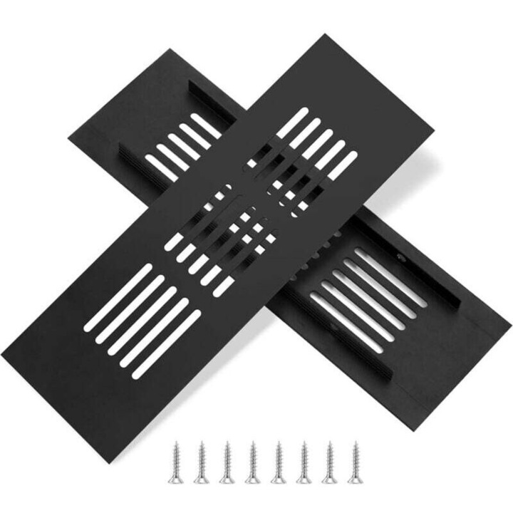 Grile de ventilatie din aluminiu, 35x5cm, pentru dulapuri si camere, culoare neagra, set