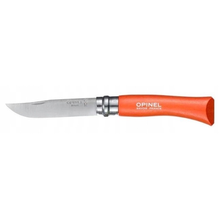 Briceag Opinel Colorama 07, 8cm lama, inox Sandvik 12C27, maner portocalie, 18cm lungime totala