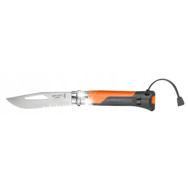 Cutit pliabil Opinel 08, negru-portocaliu, lungime 19,2cm, lama 8,5cm, sistem de blocare Virobloc