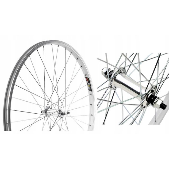 Roata completa bicicleta Joytech 27", aluminiu, 630mm, argintie, 36 spite