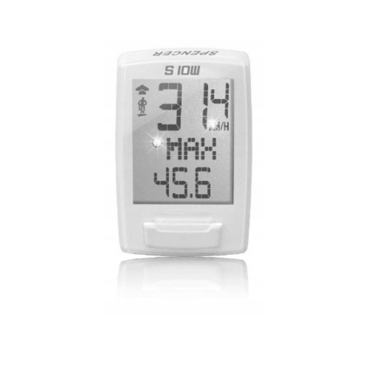 Ciclocomputer bicicleta, Spencer S10W, 10 functii, alb, 35x52x15mm