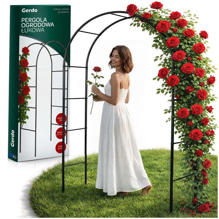 Arcade Gradina, Gerdo, Pergola Metalica Tip Arc, Suport Rezistent Pentru Trandafiri Si Plante Agatatoare, Ideal Pentru Intrarea In Curte Sau Terasa, Structura Din Otel Durabila, Montaj Simplu Si Rapid, 240x140x38 cm, Negru