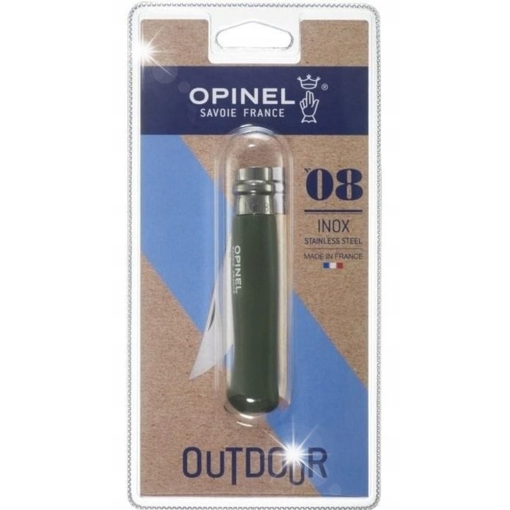 Cutit Opinel Colorama 08, inox, 8,5 cm, maner din lemn alb, blocare Virobloc, multicolor