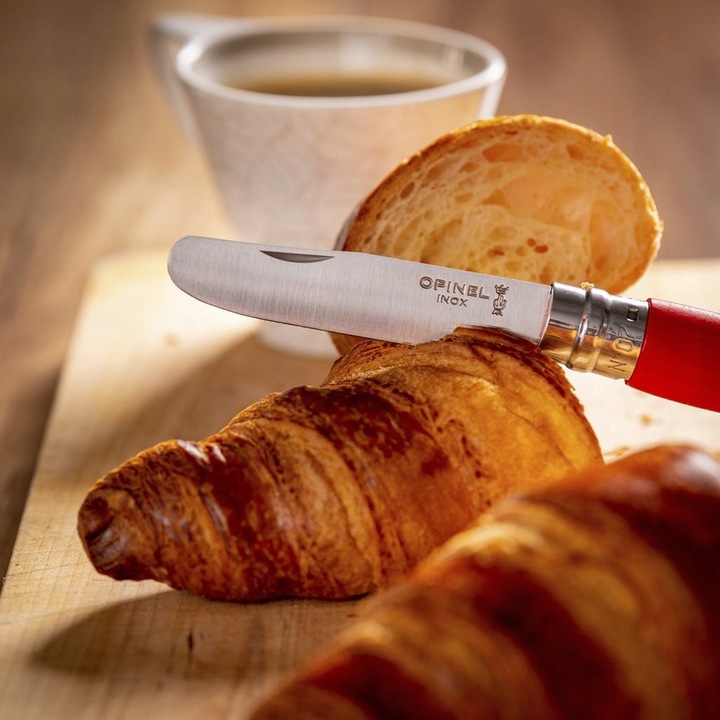 Cutit pliabil Opinel My First Knife No.7, inox, rosu, 7.5cm, cu blocare Viroblock, maner din lemn de fag