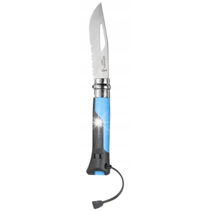 Cutit pliabil Opinel No. 08 Outdoor, 85mm lama, inox Sandvik 12C27, albastru-gri, 192mm lungime totala
