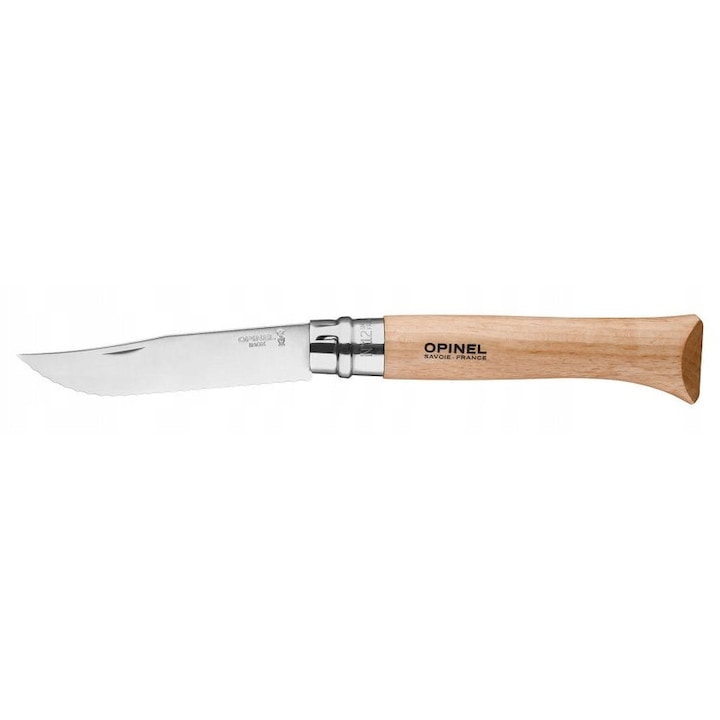 Cutit pliabil Opinel, model N12, lama zimata 12cm, otel inoxidabil, maner din lemn de fag, 280x160mm