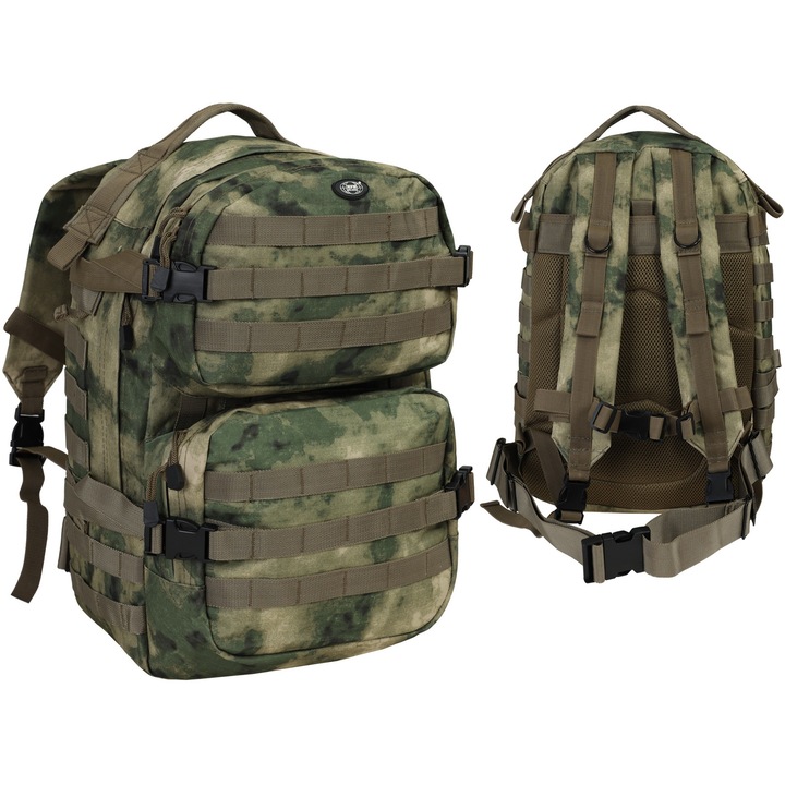 MFH US Assault II HDT Camo FG hátizsák, 40L, 48x30x30cm, MOLLE rendszerrel, vízálló