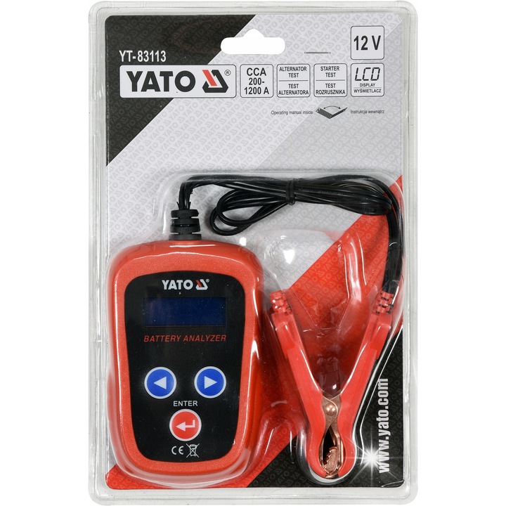 Цифров тестер за акумулатори Yato 12V, 100g, за оловно-киселинни акумулатори, VRLA, AGM
