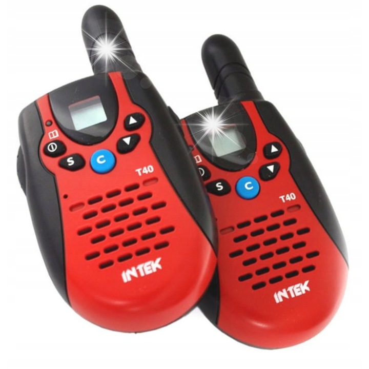 Радиостанция Intek i-Talk T40 PMR446, 8 канала, червено-черно и сребристо-черно, с LED фенерче, LCD дисплей