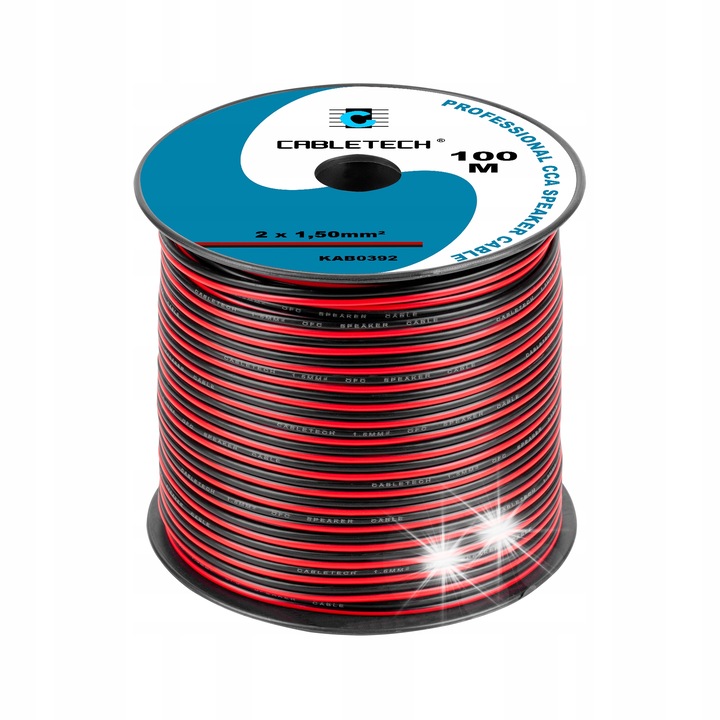 CABLETECH táp- és hangszórókábel 2x1,5mm CCA piros-fekete, 1m