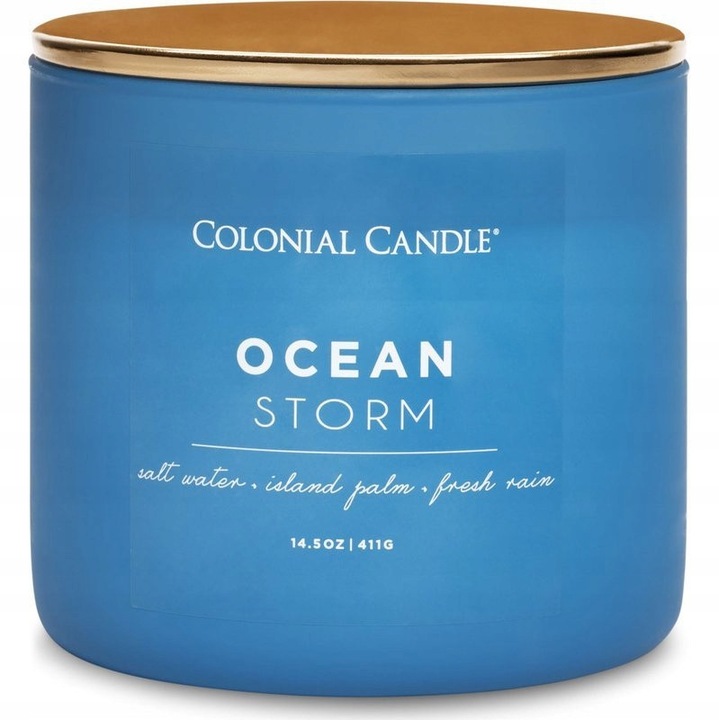 Candle parfumata Colonial Candle Ocean Storm, 411g, 3 knoti, albastra