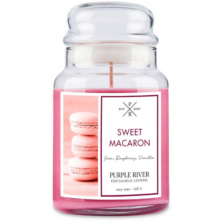Lumanare parfumata soia Purple River Sweet Macaron mov 623g