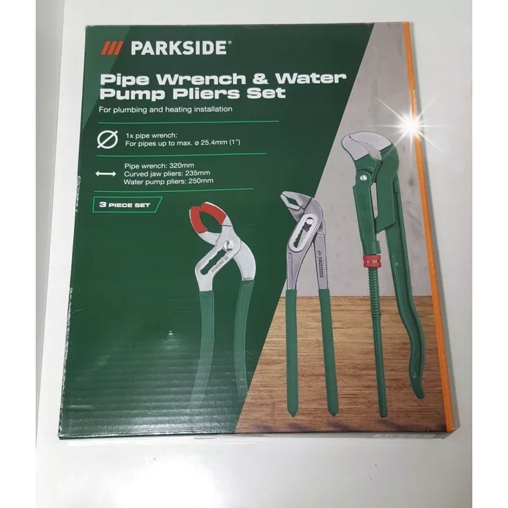 Parkside szaniter fogókészlet, 3 darabos, vízvezeték szereléshez, 25,4 mm, változatos méretek