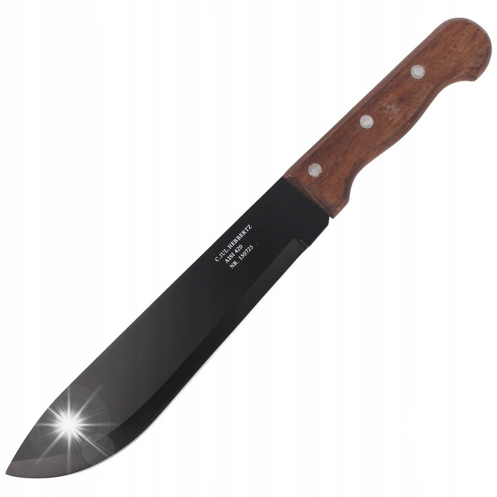 Maczeta Herbertz Heavy Drop Point 250mm, otel inoxidabil, maner din lemn, negru, set cu etui