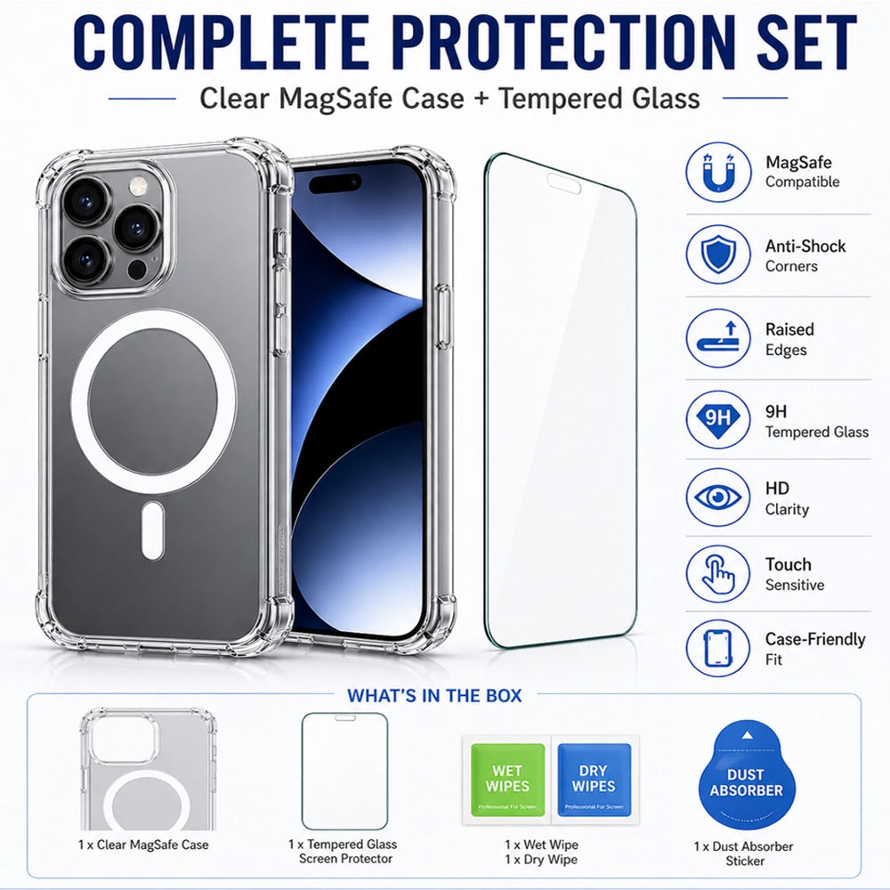 BestCase® Husa MagSafe Anti Shock + Folie de sticla inclusa Compatibila cu Samsung Galaxy A57 5G, Transparenta