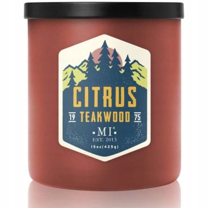 Lumanare parfumata sojowa Colonial Candle Citrus Teakwood 425g, culoare rosu, cu note de citrice si lemn de cedru