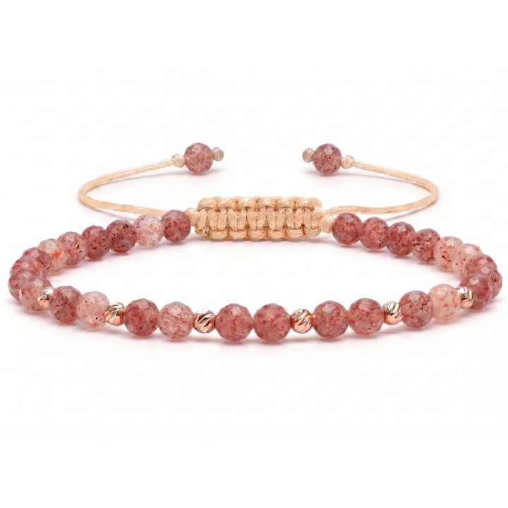 Bratara femei, MANAVA, Aur 14k, 6 bile, Cuart Cherry, ajustabila