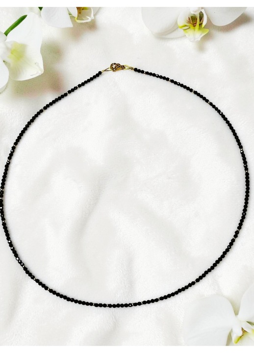 Colier Choker din Cristale Negre Fatetate cu Insertii Aurii, 40cm, Inox