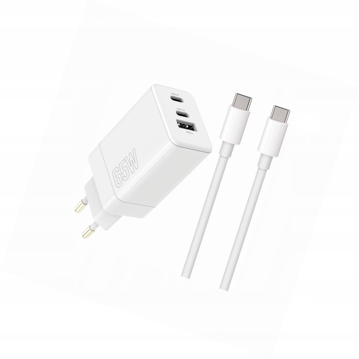 Incarcator rapid Maxlife 65W 3 porturi USB alb cablu 1m