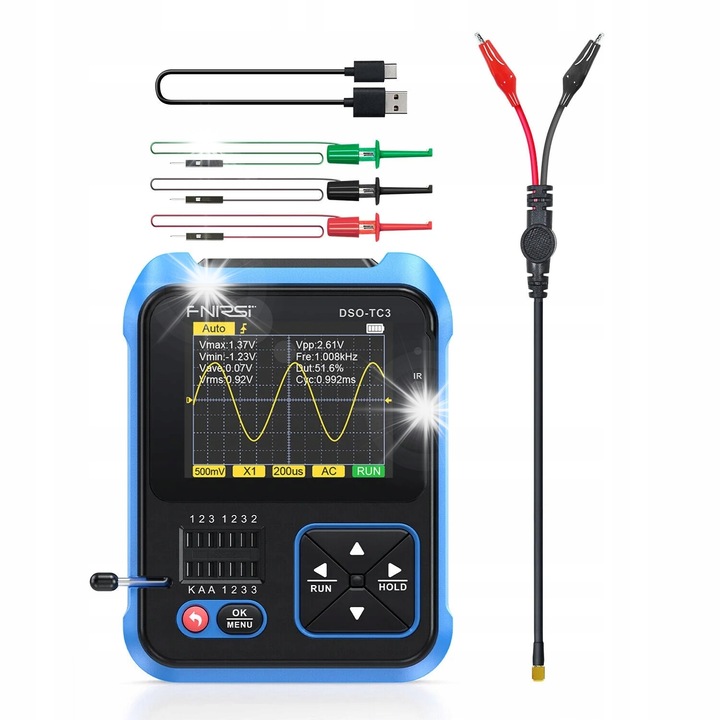 Osciloscop digital FNIRSI DSO-TC3, 500kHz, 10MSa/s, set cu 3 sonde de testare, portabil
