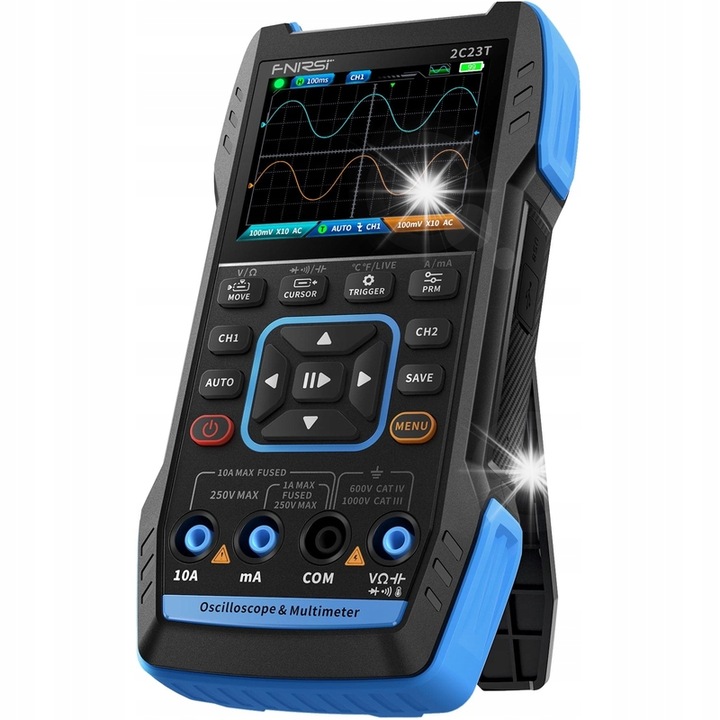 Osciloscop 2 canale, multimetr si generator de semnal FNIRSI 2C53T, 50 MHz, 250 MS/s, 13 forme de unda, 167x89x35mm