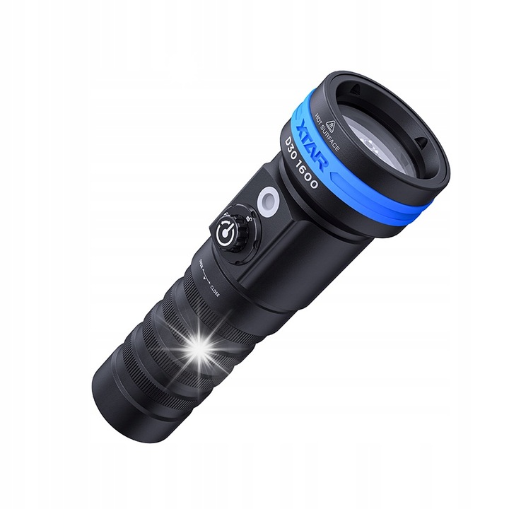 LED фенер за гмуркане D30, 1600lm, с UV, комплект със зарядно и батерия 26650, черен, 146x33mm