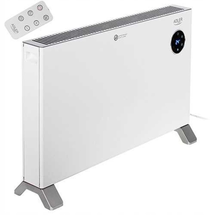 Convector electric Adler, 2000W, alb-gri, cu pilot si timer, IPX24