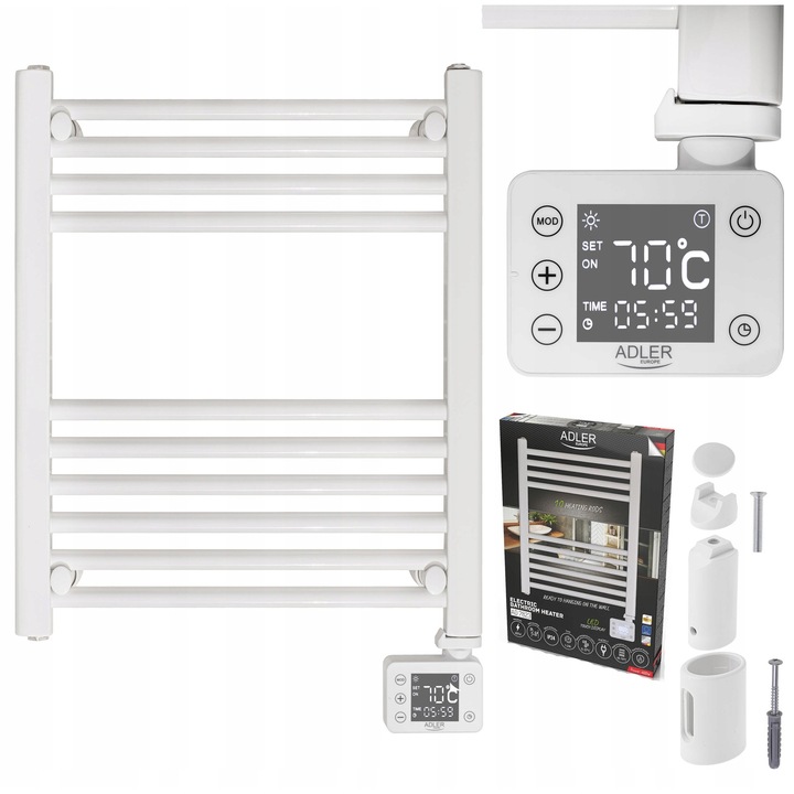 Електрически радиатор за баня Adler, 400W, черен, 50x5,3x70см, лесен монтаж