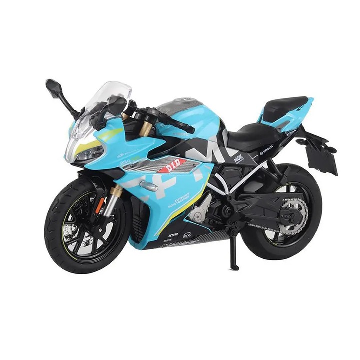 Fém motorkerékpár, 1:12, Forgó kerekek, Állvány, Kék, Csomagolás nélkül