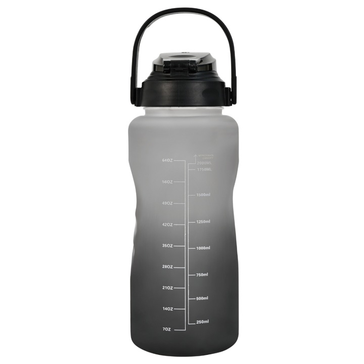 Vizespalack, Kinghoff, KH-2009, 2l, BPA-mentes, szivárgásmentes, szívószállal, biztonsági zárral, ergonomikus forma, hármas tömítőrendszer, egykezes nyitás, széles nyílás, szín: szürke/grafit, anyag: műanyag, ideális