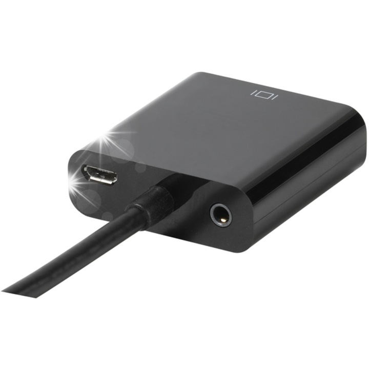 Adapter HDMI-VGA Vivanco, 0,1m, fekete, oxigénmentes rézkábel, 3,5mm audio kimenet