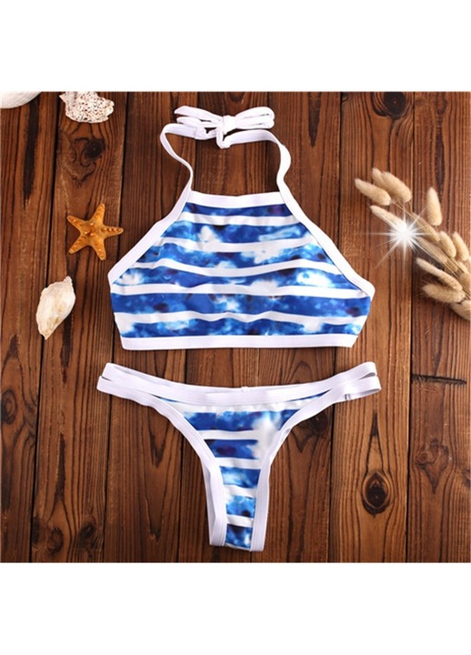 Női fürdőruha, bikini, kék, kétrészes, szivacsos, M INTL