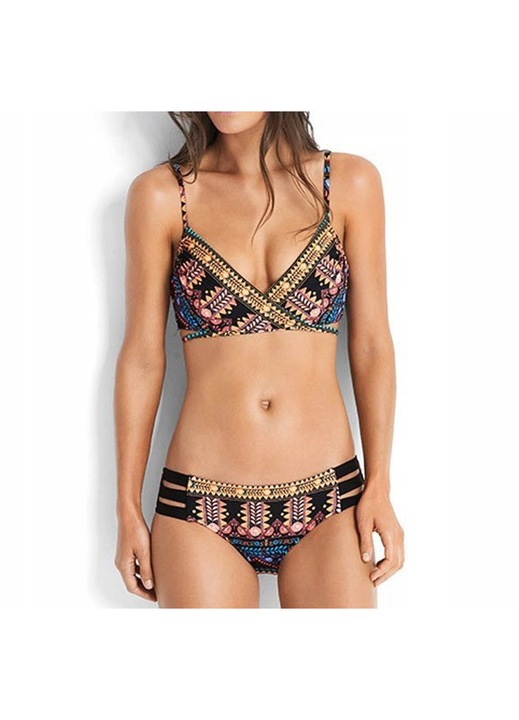 Női fürdőruha, boho, kétrészes alsó, push-up, többszínű, XL INTL