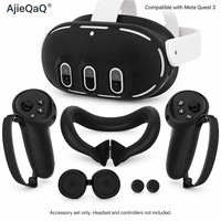 Set accesorii VR, AjieQaQ®, Compatibil Meta Quest 3, Silicon Negru, Design Unibody, Usor de Instalat si Demontat, Igienic si Confortabil, Protectie pentru Controlere si Casti, Cadou Ideal pentru Entuziastii Realitatii Virtuale