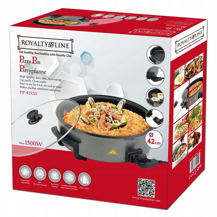 Royalty Line elektromos serpenyő 42cm, 1500W, tapadásmentes, szett