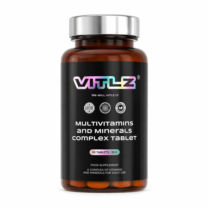 Мултивитамин комплекс VITLZ Multivitamins & Minerals, 24 премиум активни съставки, 30 таблетки за ежедневна употреба, за възрастни и деца над 15 години
