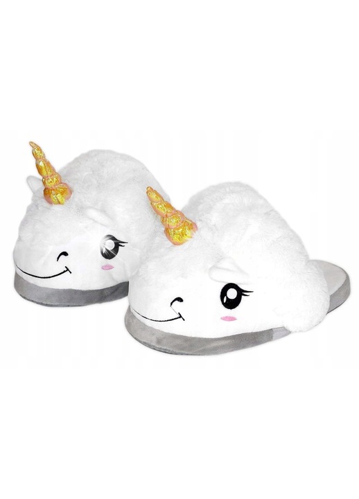 Papuci unisex, unicorn, alb, confortabili, din microfibra, One Size INTL