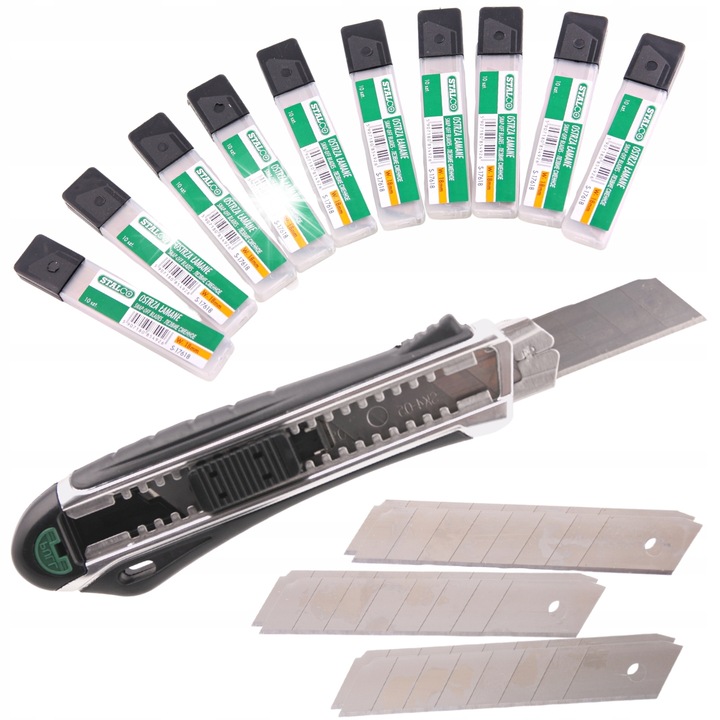 Set cutter cu 100 lame 18mm, Stalco, tehnologie automata, 105 lame in total